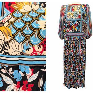 Diane Fries Vintage Womens Size M/L GeorgetteColorful Floral Stripe Pleats Dress